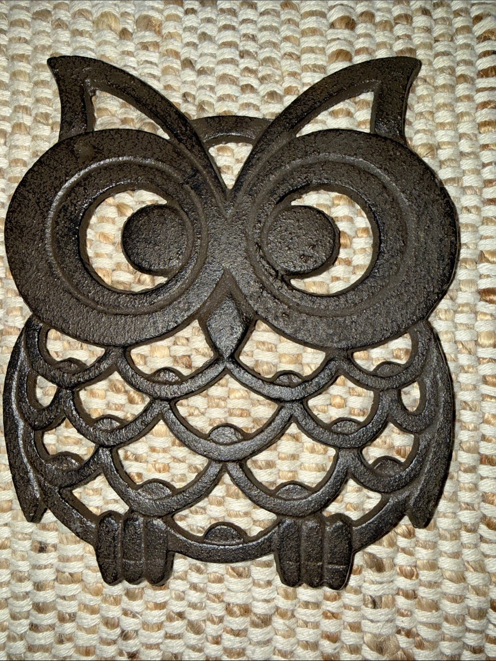 Rustic Owl Cast Iron Trivet - Brown